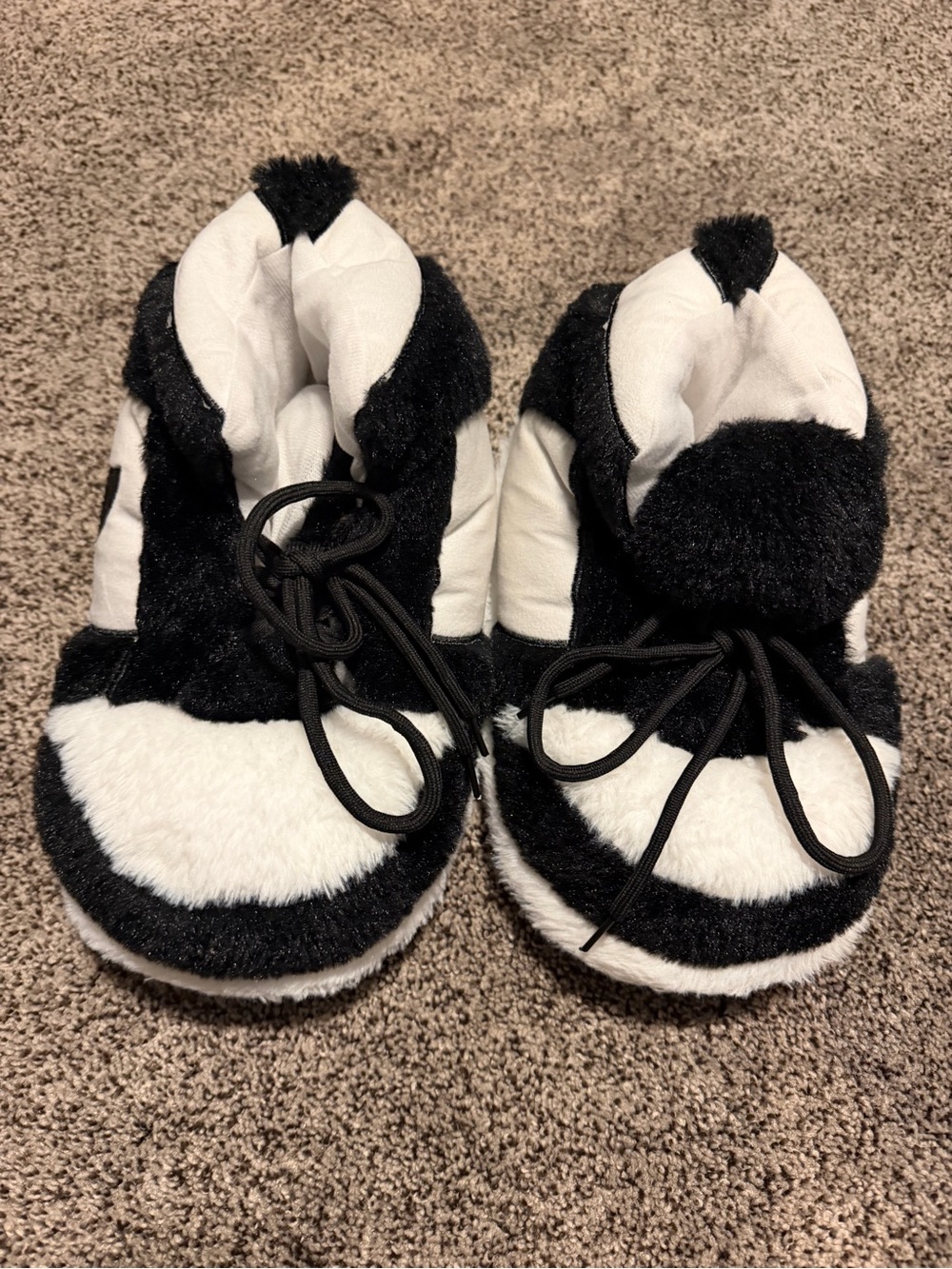 Kids Black and White Plush Bootie Slippers